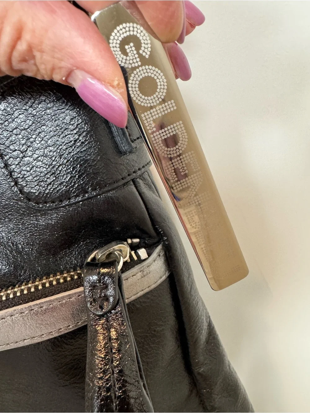 Black Leather Hobo Bag with Silver Trim